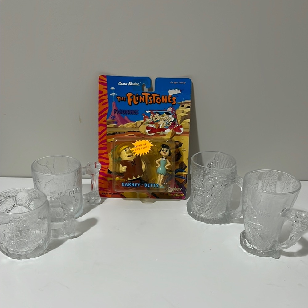 1998 McDonald’s Mug Collectibles & 1994 Barney & Betty Rubble Wind-up Figurines